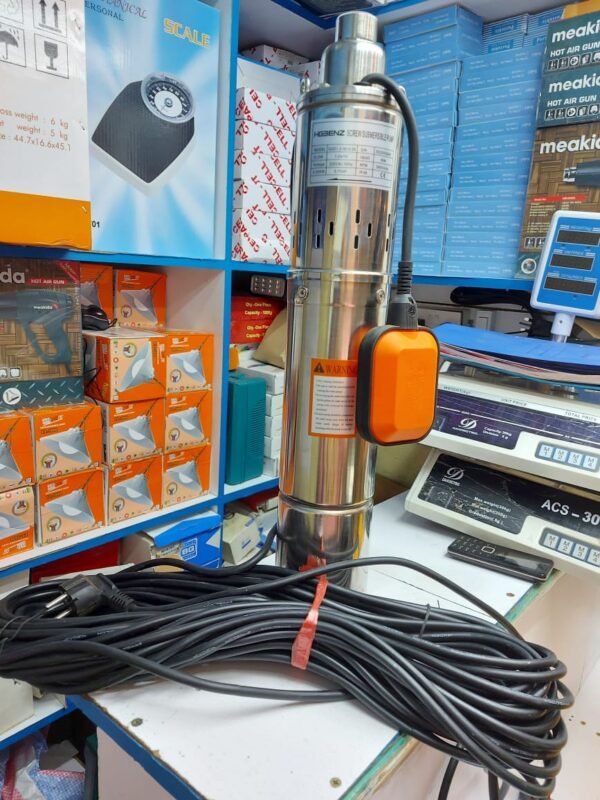 HGSENZ 0.75HP Stainless Steel Submersible Water Pump – 90M Head Electric Borehole Pump with Float Switch